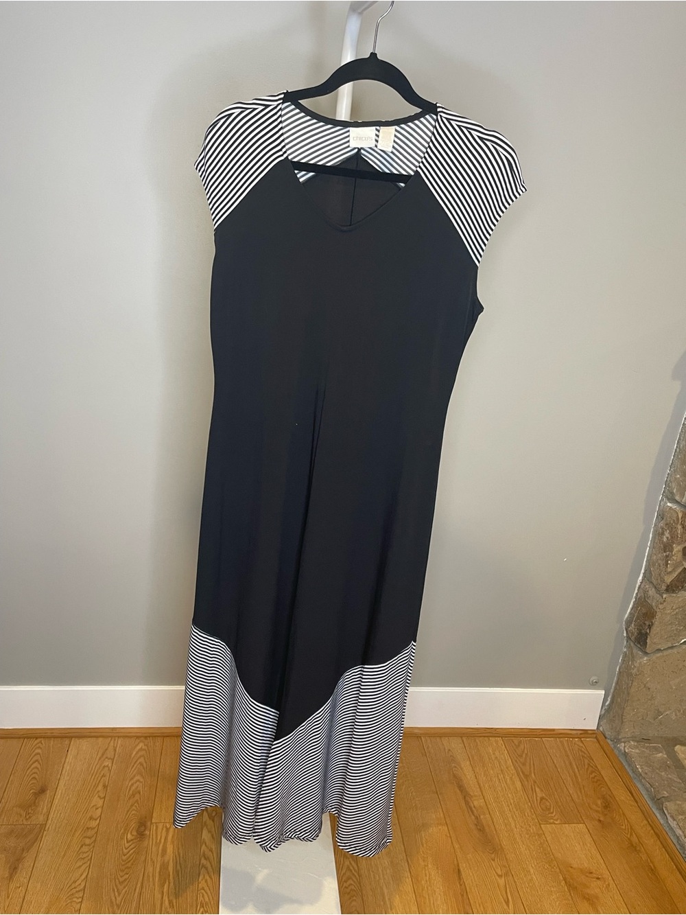 Chico's Black Maxi Dress with Black-and-White Stripe Accents - Chico’s 1 (8-10) - Picture 1 of 3